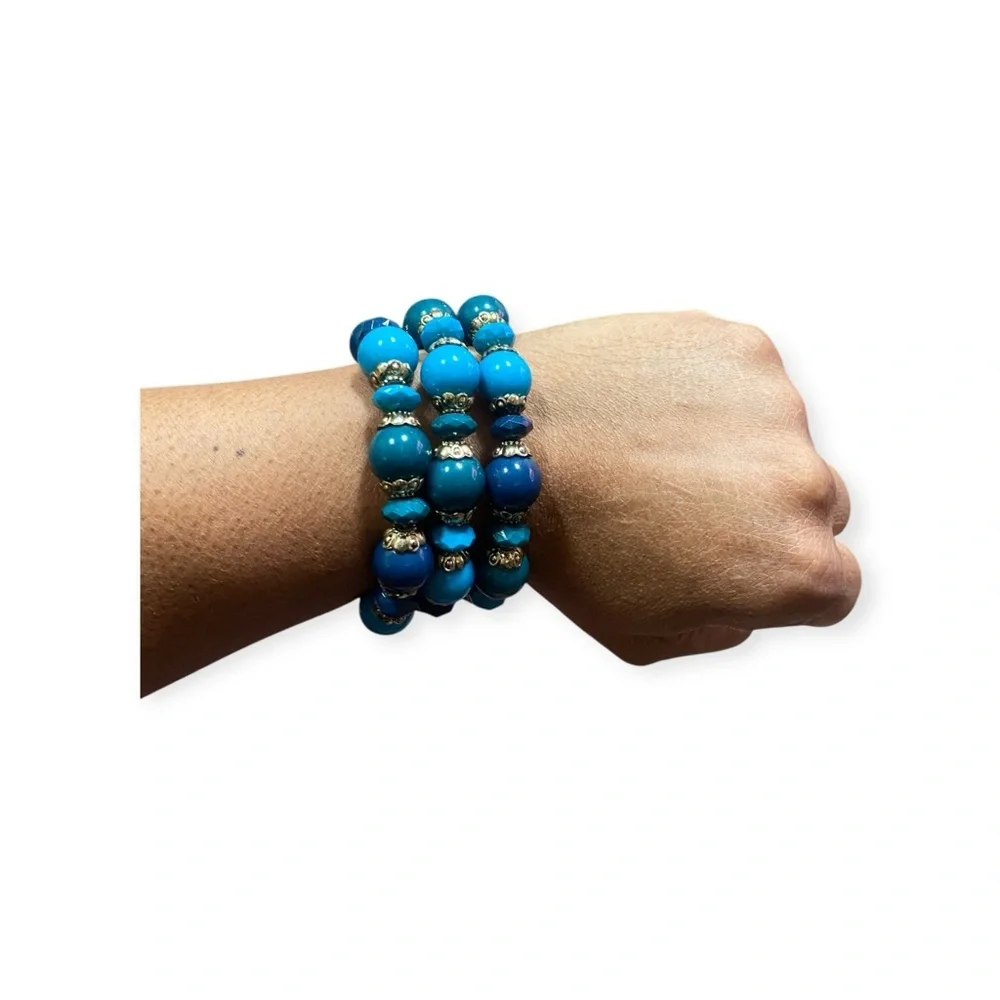 Blue and Turquoise Beaded Bracelet Set